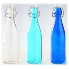 Glass Bottle with Swing Top Ceramic Clasp Stopper Set/3 Clear Aqua Blue 10.5" H  872602940905  372255242691
